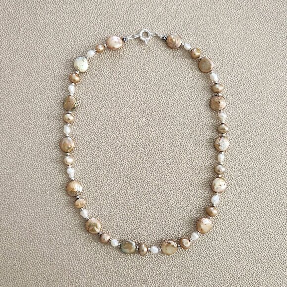 GOLD PEARL MIX NECKLACE--18" - Picture 2 of 4